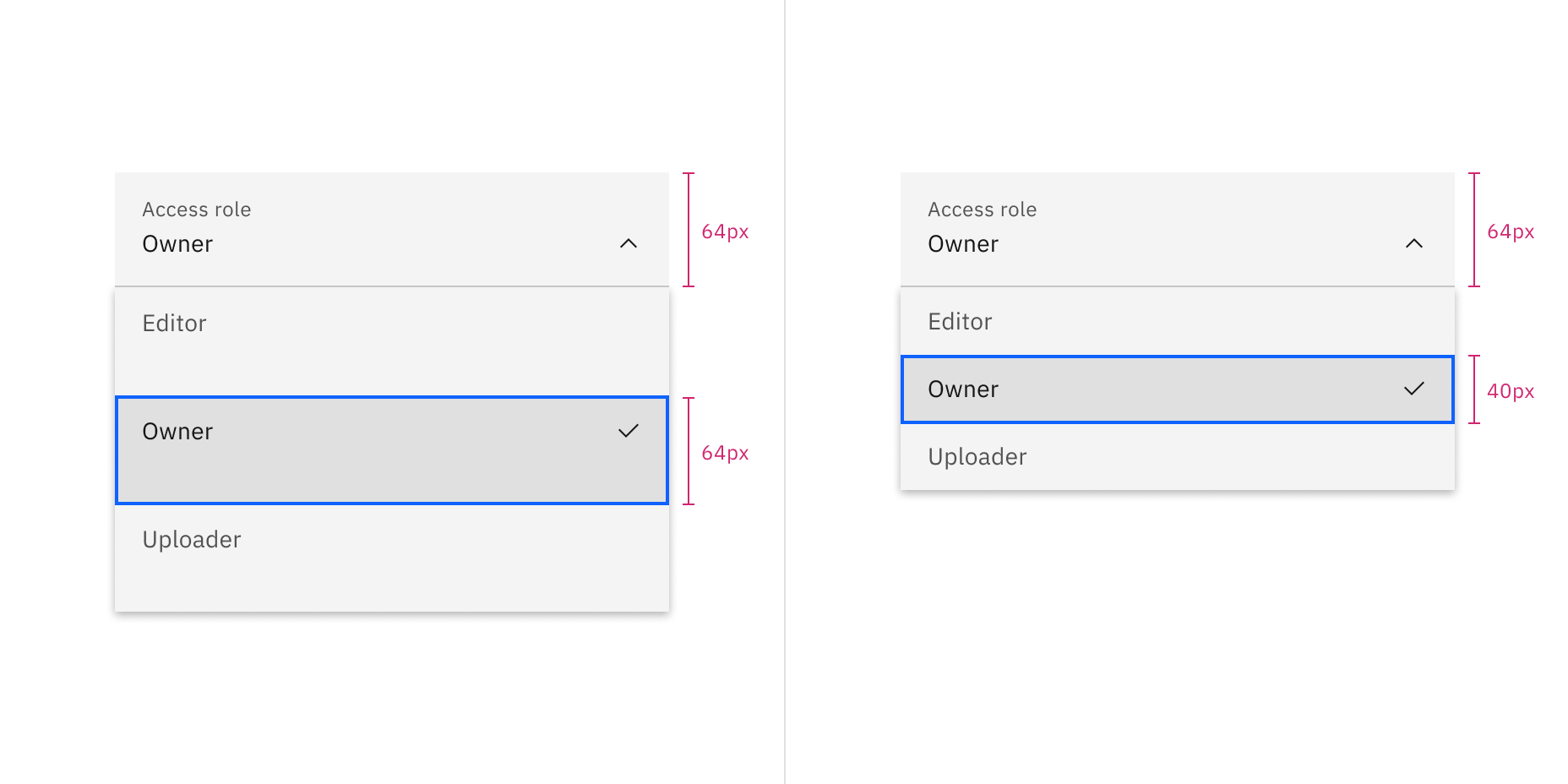 Dropdown sizes in the fluid style