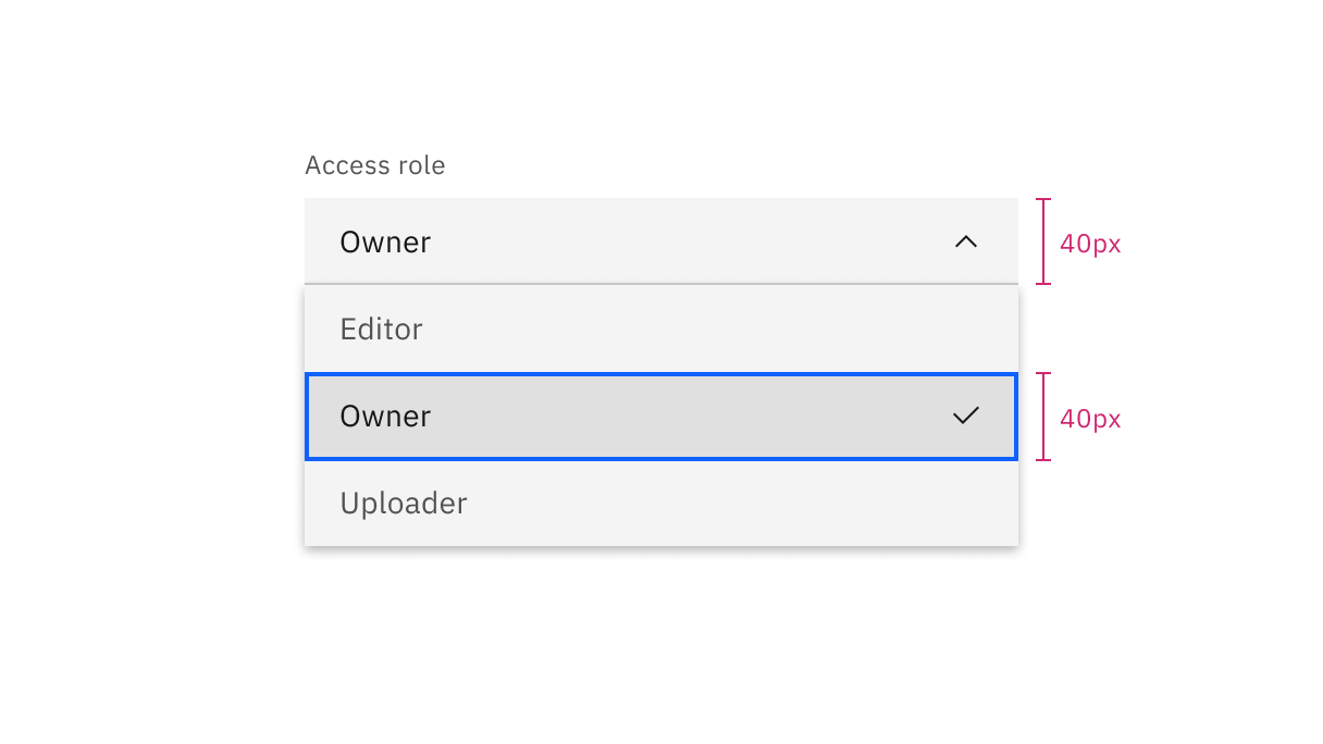 Dropdown field and option size relationship