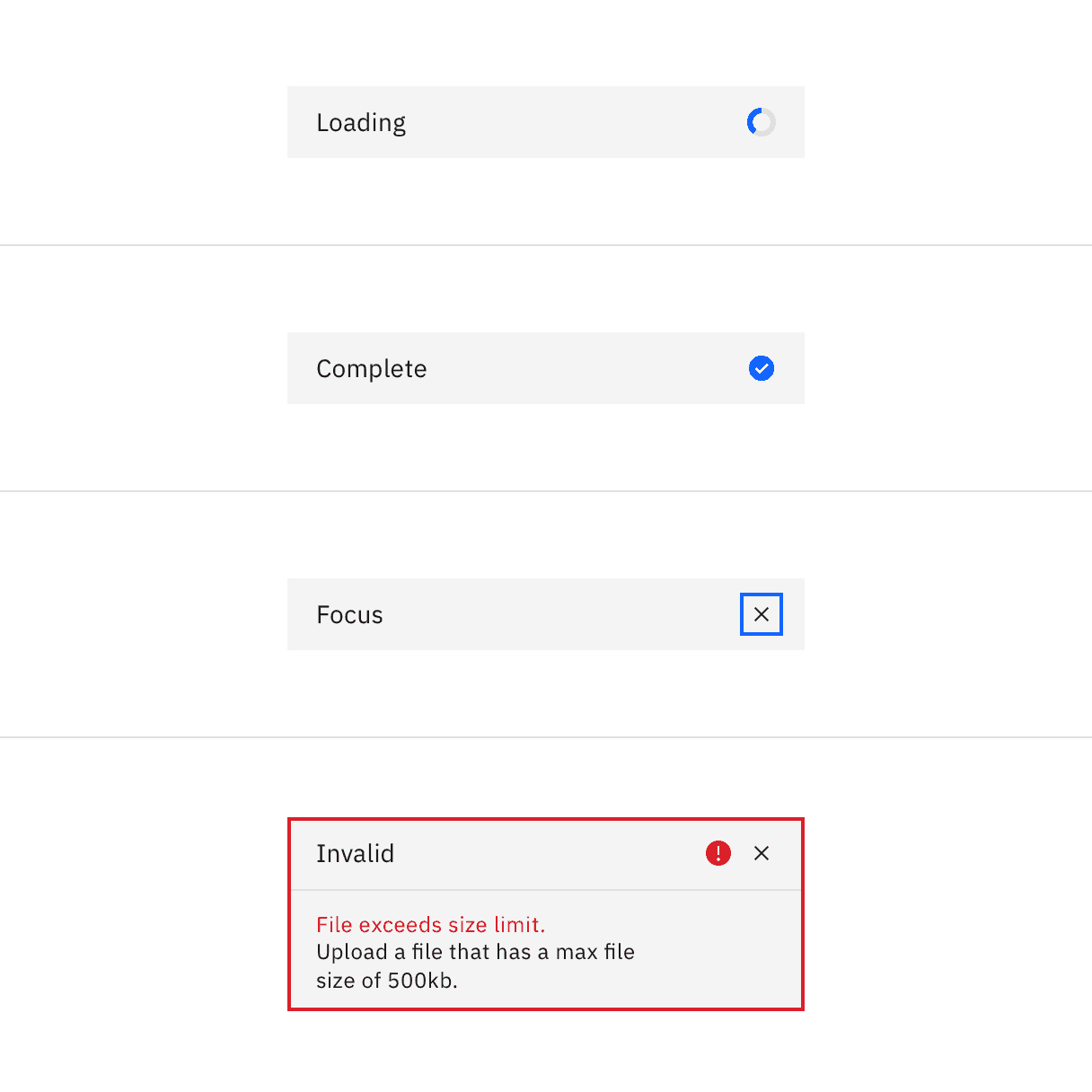 Examples of file uploader file states