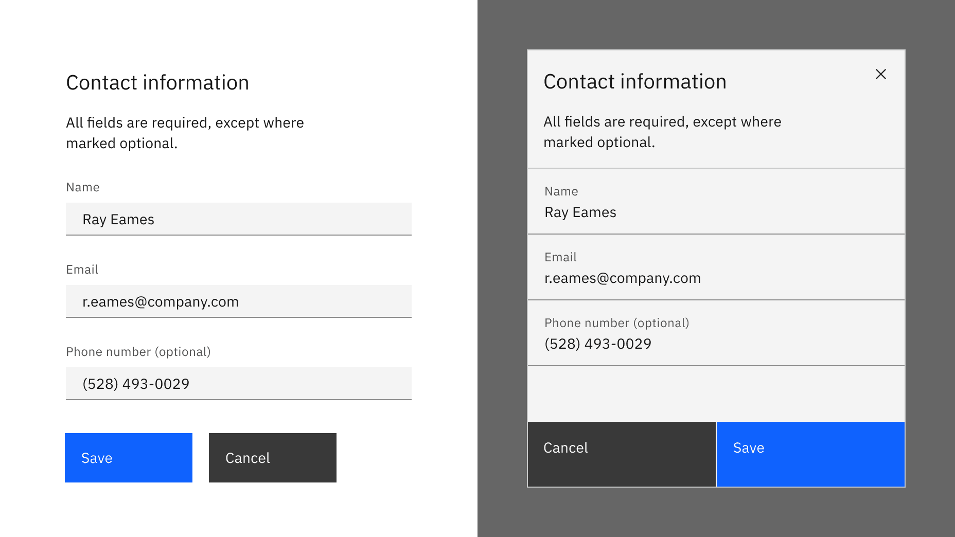 Examples of a default and fluid form styles