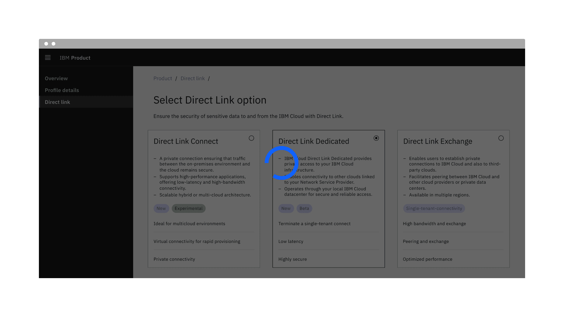Example of the large loading indicator placement for full-screen loading with an overlay
