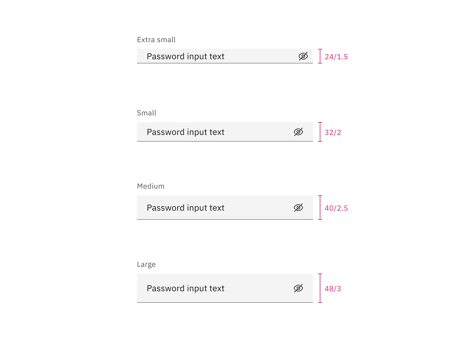 Sizes for password input