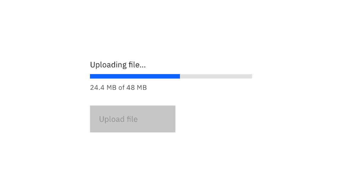 Example of Upload file button in disabled state while the Uploading file progress bar is active