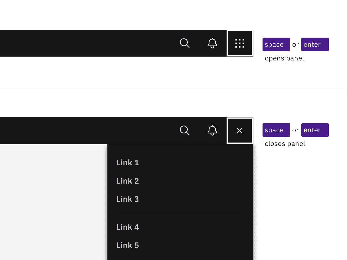 example of right panel keyboard activation