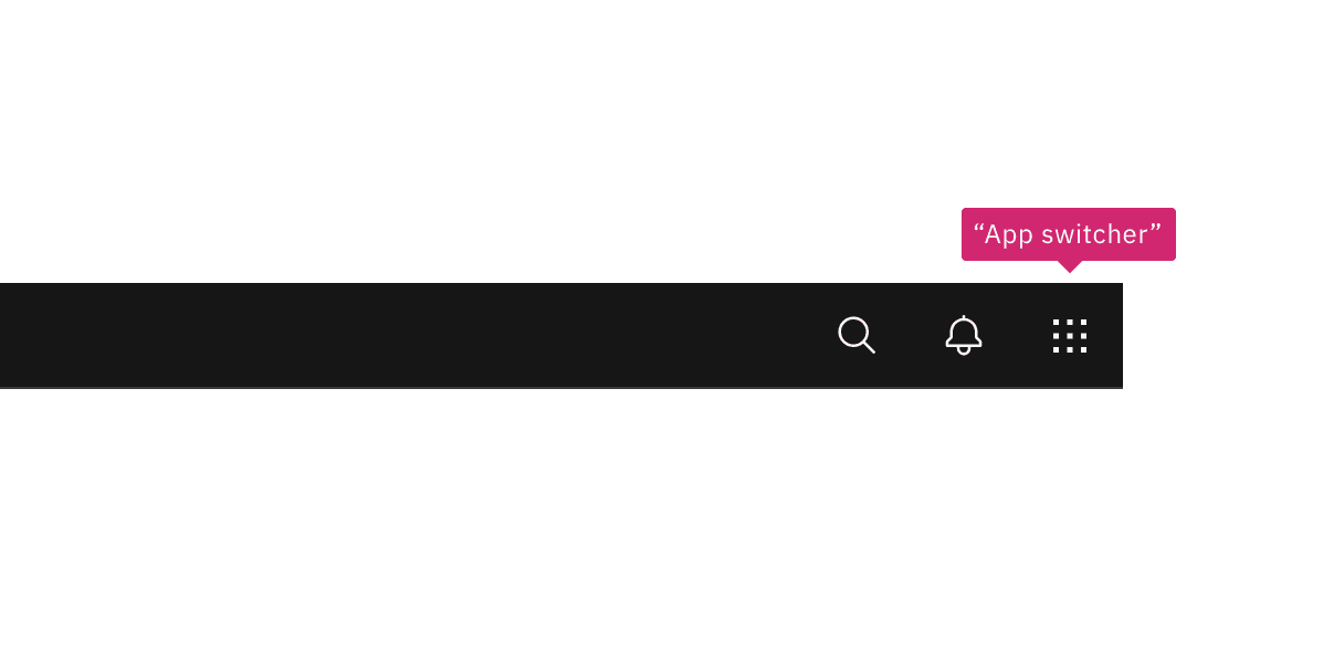 the switcher button is annotated as "app switcher"