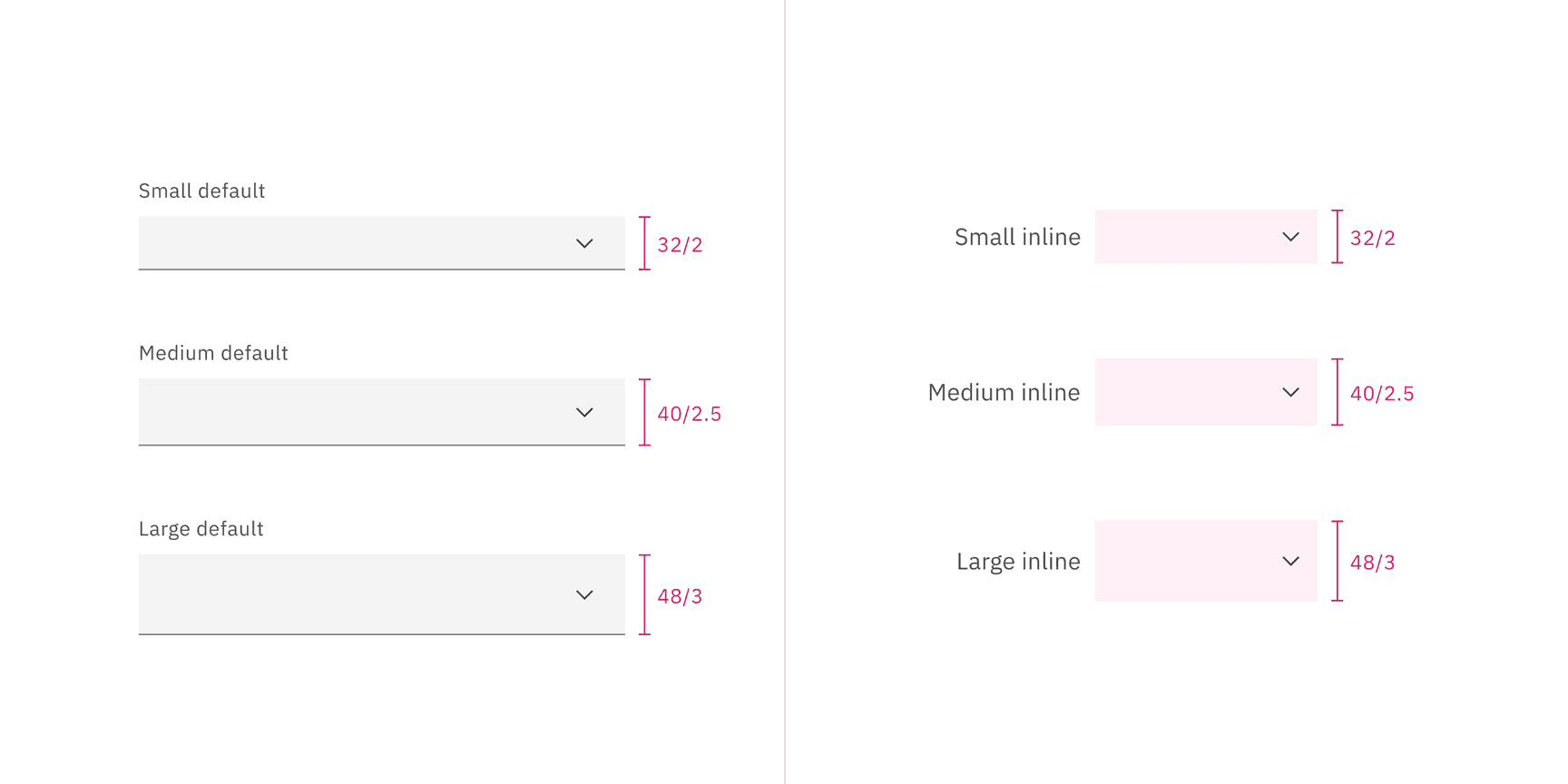 Select default sizes