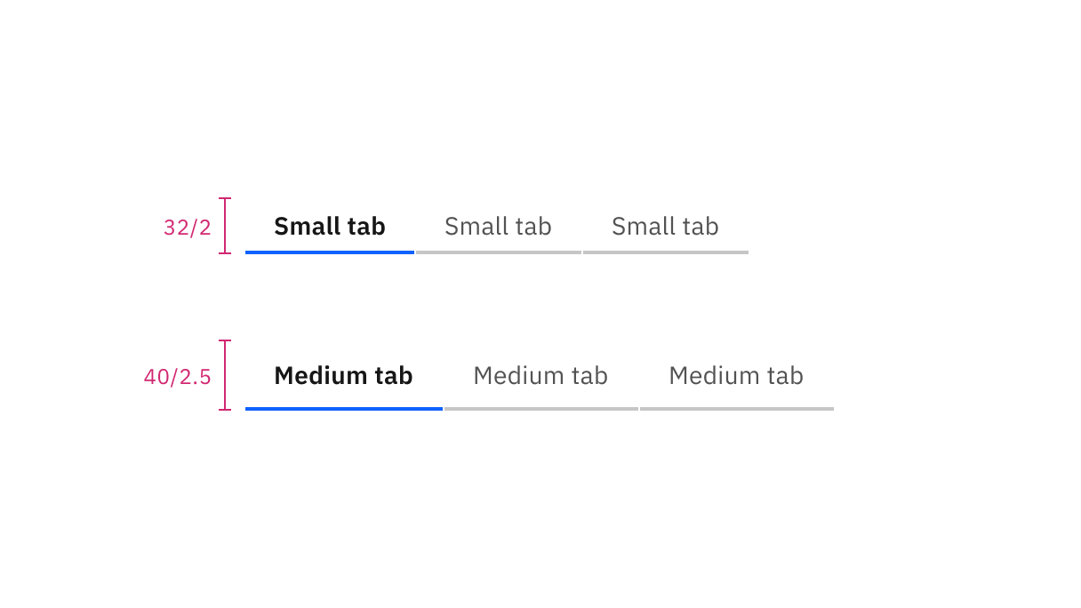 Sizes for line tabs with text: small and medium