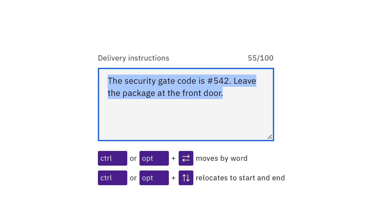 Example of keyboard operation in text area