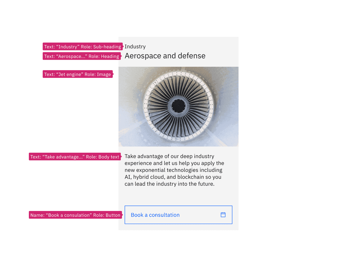 Example shows labeling annotation of a non-interactive tile with interactive elements