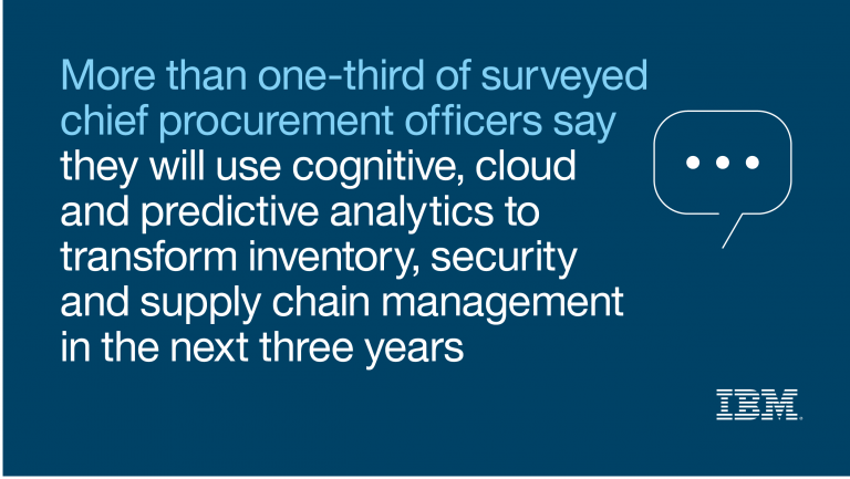 More than one-third of surveyed chief procurement officers said they will use AI, cloud and predictive analytics to transform inventory, security and supply chain management in the next three years.